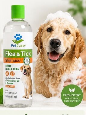 PLANT BASE | PetCare Flea & Tick Shampoo 414ml (14 fl oz) for Dogs | Fresh Sent